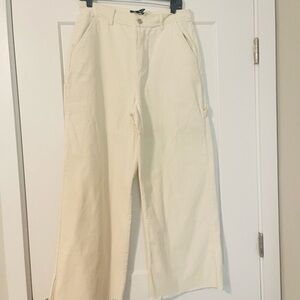 Cream Wide-Leg Corduroy Pants